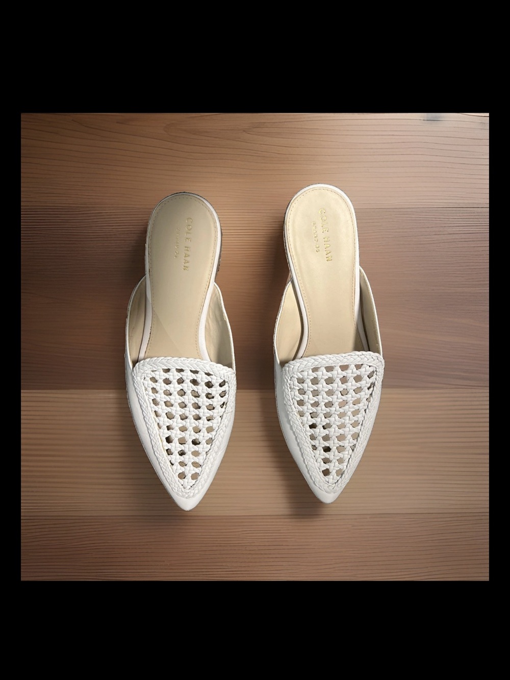 Cole Haan Off-White Woven Pointed Mules